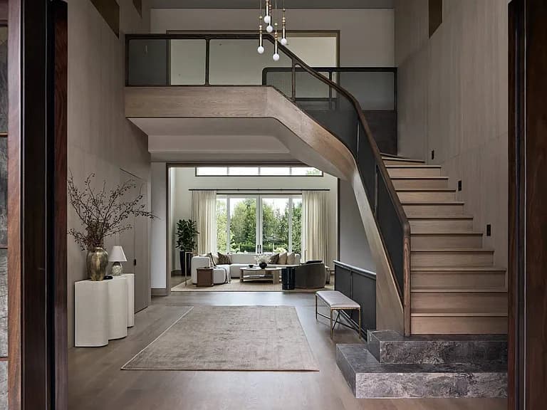 The entry hall and living area of a Bridgehampton home.